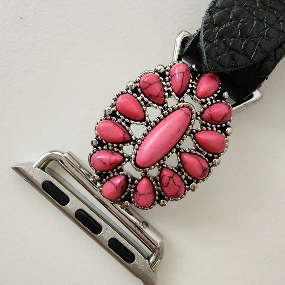 NWT Bohemian Pink Embossed Teardrop Stone Antique Silver Apple Watch Band